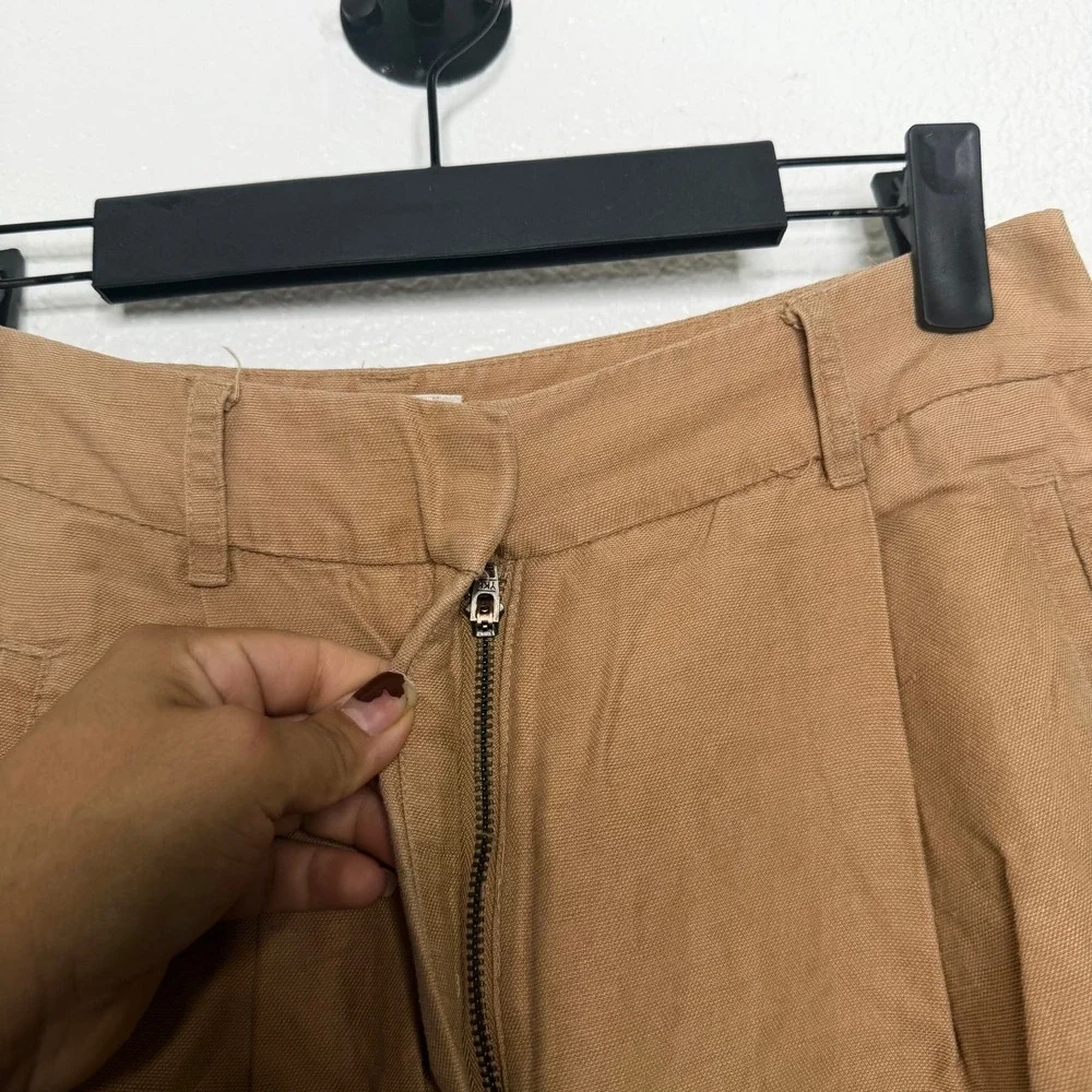 Wilfred Aritzia Linen Blend Wide Leg Pleated Trousers Brown Tan Size 4